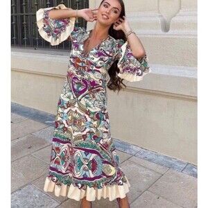 knee length dresses for ladies Stonewashed Linen V-Neck Kaftan Dress – Baci Fashion